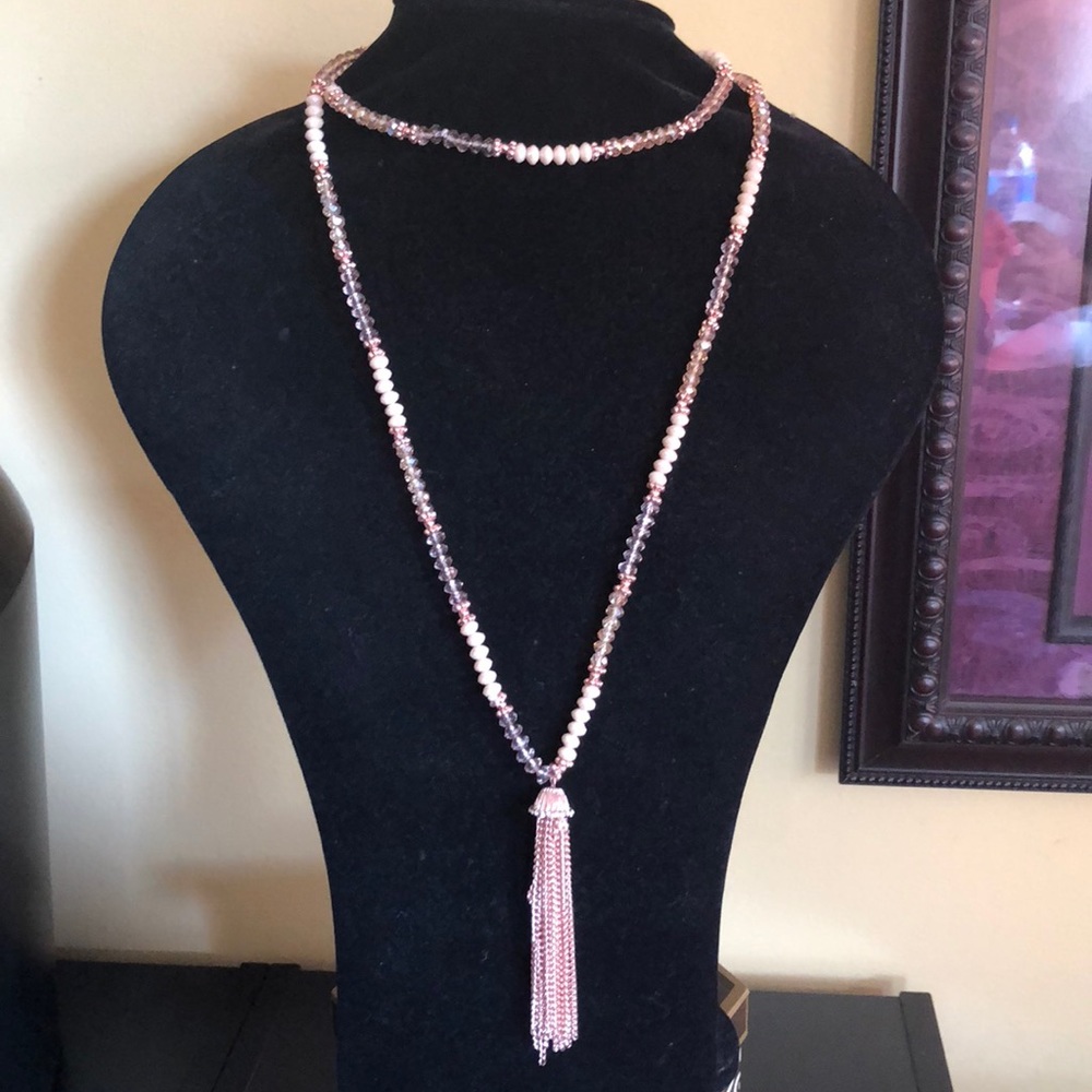 Rose Gold Tone Long Beaded Necklace Set